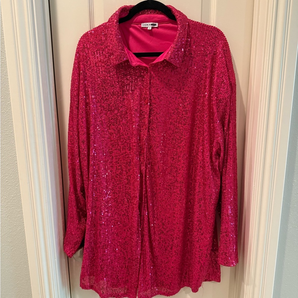 Fashion Nova Pink Sequin shirt DRESS